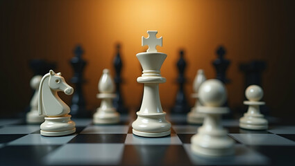 Flat Chess Pieces on a Chessboard: A Simple Vector Illustration Highlighting Strategic Gameplay and Intellectual Competition in Business Context