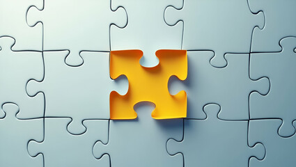 Fototapeta premium Flat Jigsaw puzzle with missing piece symbolizing incomplete tasks problem solving and the quest for completion. concept as Jigsaw puzzle with missing piece symbolizing incomplete tasks problem solvin