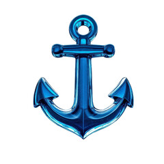 A deep blue, gleaming anchor symbolizes steadfastness and hope, a maritime emblem of unwavering strength against a stark white background.