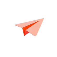 A peach and coral paper airplane soaring on a journey of hope and dreams against a stark white backdrop.