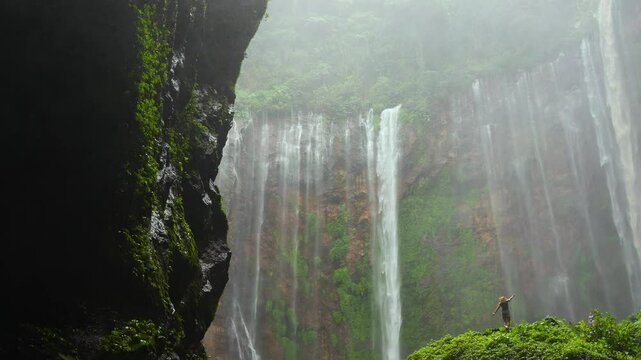 Women Playing Base Tumpak Sewu Waterfall Java Indonesia 