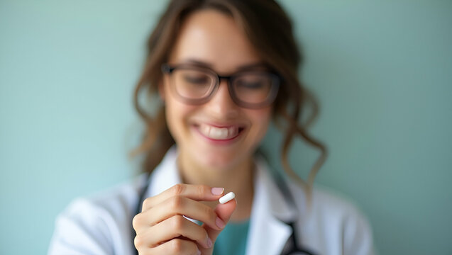 Flat Young Woman Taking Medicine Pill: A Cute Vector Illustration of Health Management and Adherence to Medical Advice Following Doctor's Orders