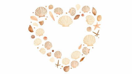 Heart-Shaped Flat Seashells Watercolor Clipart for Nursery Art & Decor