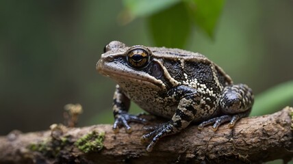 Fototapeta premium Eastern Narrow-Mouthed Toad Resting on a Branch with Intense Gaze in Forest