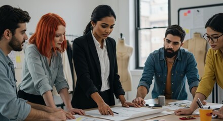 Team collaboration in fashion design studio for creative project planning