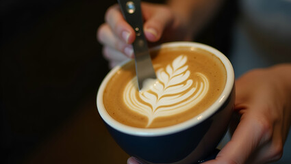 Flat Barista Crafting Latte Art: A Vintage Aesthetic Shot of Milk and Coffee in a Cup - Cute Vector Illustration for Smart Business Branding