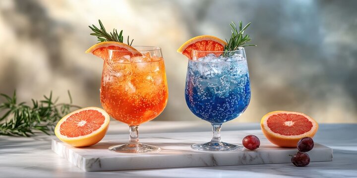 Refreshing Summer Cocktails in Vibrant Colors with Citrus Garnish and Bubbles Perfect for Parties and Celebrations