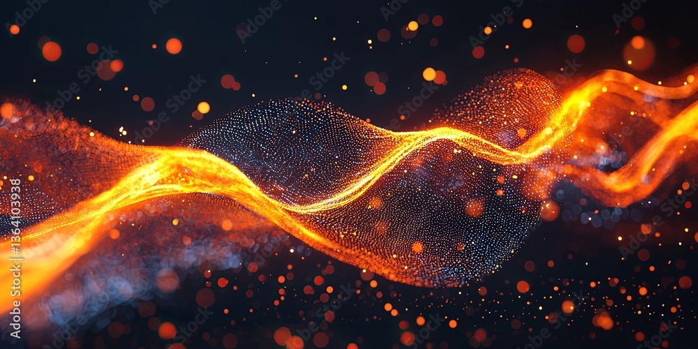 Leinwandbilder abstract colorful wave with glowing particles flowing in a dark space, representing digital technolo