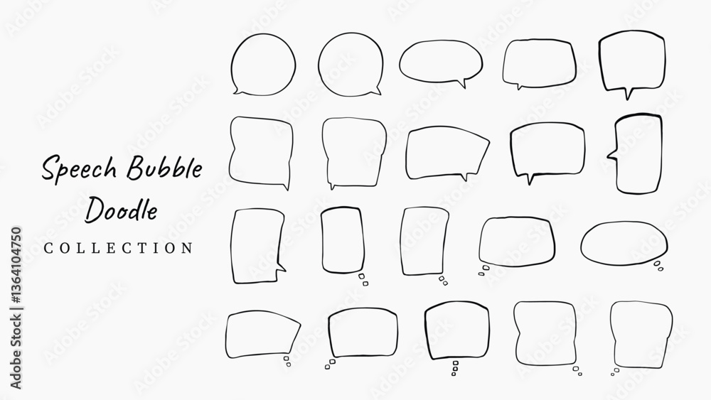 Poster a collection of simple lines hand drawn speech bubbles in various shapes. set of simple of hand draw