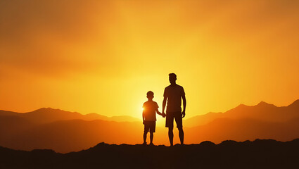 Fototapeta premium Father and Son Silhouette: A Symbol of Hope, Ambition, and Generational Bond