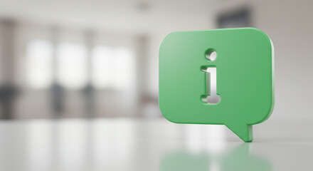 A friendly green info bubble sharing vital information in a bright modern space, reflecting important details and offering helpful guidance.