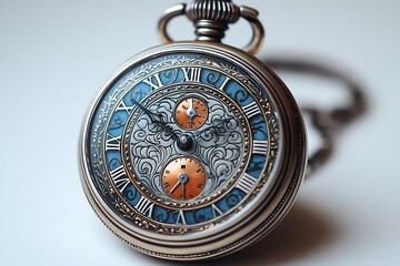Vintage pocket watch on a white background. Close up.