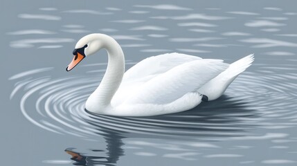 Fototapeta premium Elegant Swan Swimming Calm Lake Water Bird.