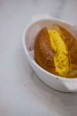 Scrambled eggs sandwich, easy breakfast concept