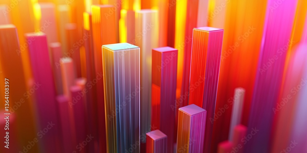 Poster Colorful Abstract Vertical Bars in a 3D Gradient Design Creating a Vibrant and Energetic Atmosphere for Modern Art and Technology Backgrounds