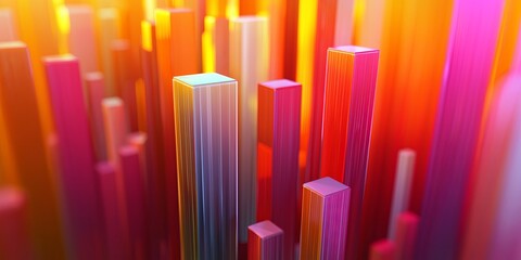 Obraz premium Colorful Abstract Vertical Bars in a 3D Gradient Design Creating a Vibrant and Energetic Atmosphere for Modern Art and Technology Backgrounds
