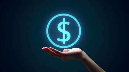 Hand Presenting Holographic Investment Mutual Funds Symbol in Minimalist Background