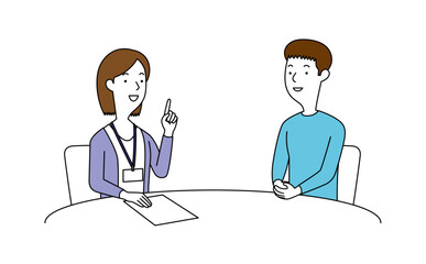 女性の相談員にアドバイスを聞く男性