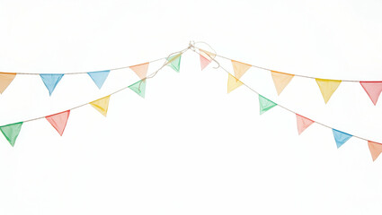 Obraz premium Colorful triangular flags hanging on strings isolated against transparent background ideal for festive or decorative use. concept as Colorful triangular flags hanging on strings isolated against trans