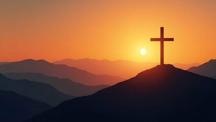 Cross Silhouette on Mountain at Sunset: Faith, Spirituality & Natural Beauty