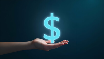 Hand Presenting Holographic Investment Startup Funding Symbol: A Visual Representation of Startup Funding Opportunities Against a Minimalist Background for Photo Stock Concepts