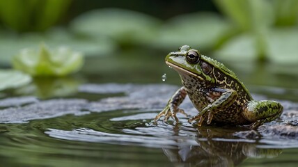Blanchard's Cricket Frog Leaping Between Stones in Shallow Pond