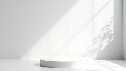 White Podium Backdrop for Product Display in Sunlit Interior Room