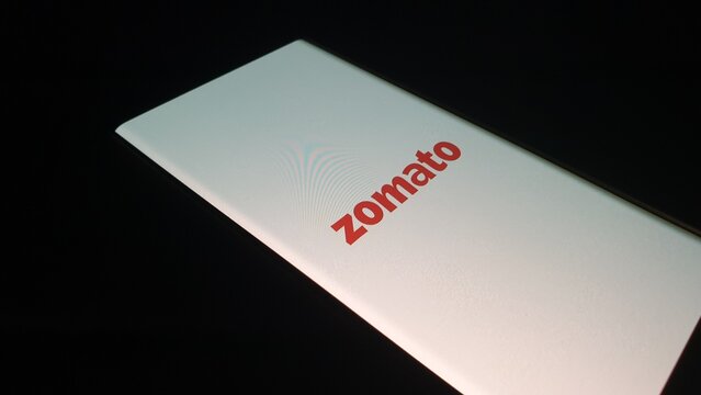 New Delhi, India - March 26 2025: Zomato mobile app logo icon on smartphone screen, Indian restaurants finder and food delivery company..