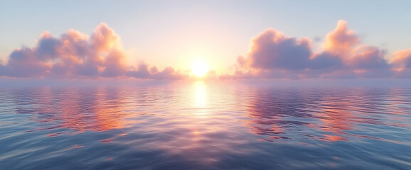 Fototapeta premium Peaceful Sunset Over Calm Ocean With Pink Clouds