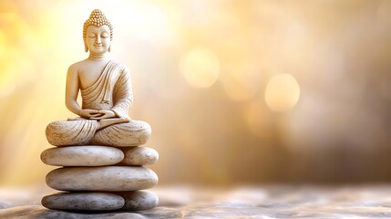 Obraz premium Serene Buddha statue on stacked stones.
