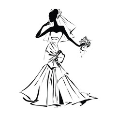 Vector illustration Bridal fashion design silhouette isolated on white background