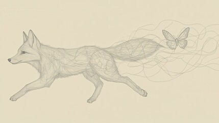 Running Fox with Butterfly Tail, Art, Fantasy, and Illustration.