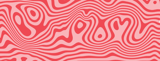 Wavy red and pink background with abstract, flowing lines. The background features a vibrant red and pink color scheme and smooth texture. Psychedelic pattern background vector. Pink background.