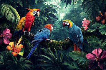 Obraz premium Colorful macaw parrots in the jungle
