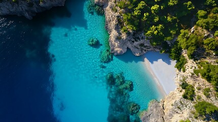 Aerial view of beautiful tropical beach and sea with sand and wave