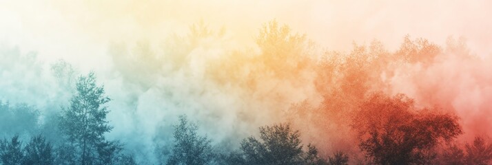 Obraz premium Mystical Forest Landscape with Fog and Trees in Colorful Hues