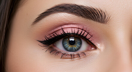 Obraz premium Close up portrait of a woman's eye, emphasizing smooth skin and long eyelashes