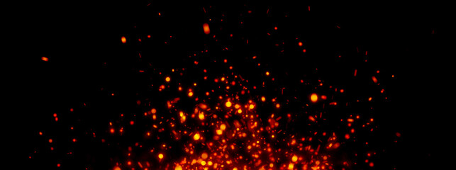 Glowing ember particles drift and flicker against a dark background, creating warm, intense energy...