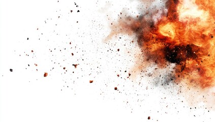 Fiery explosion, debris, and smoke