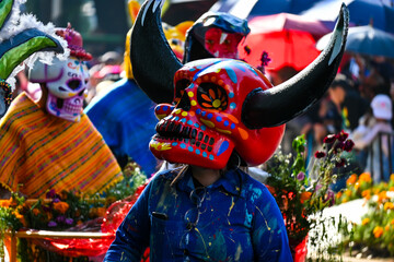 Day of the dead parade in Mexico city, el diablito mask