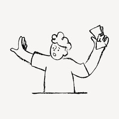 Man and cash doodle, illustration vector
