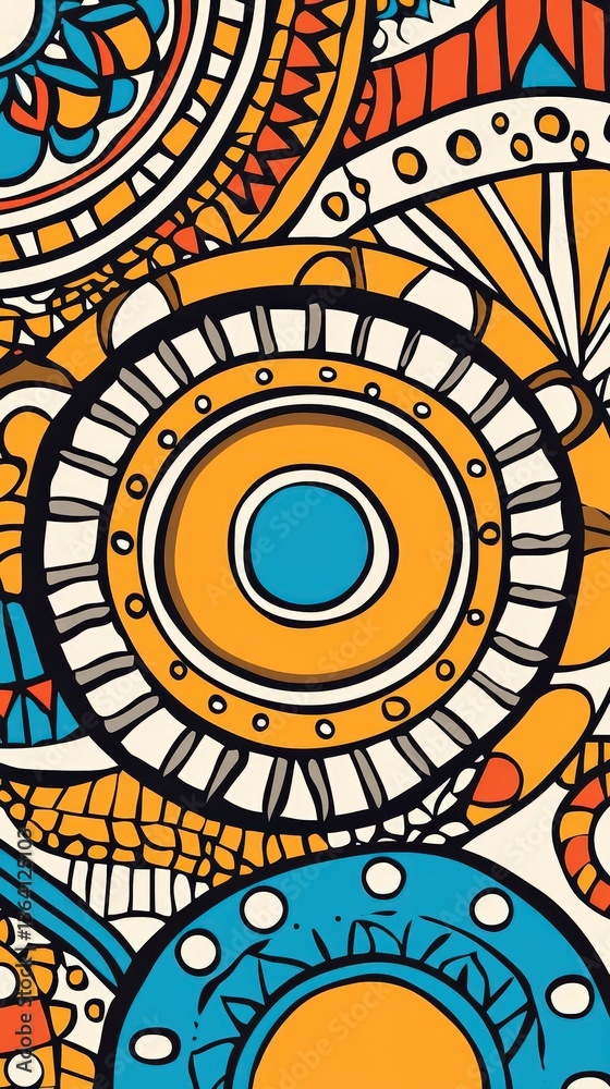 Poster a colorful pattern composed of circles creating an engaging and playful visual experience for viewer