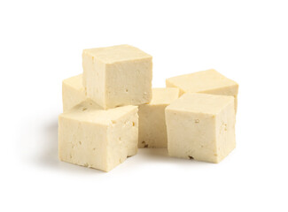 Cut tofu cheese isolated on white background