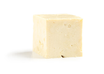 Tasty tofu cheese isolated on white background, closeup