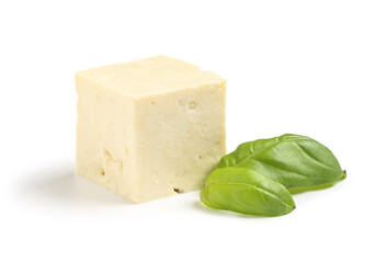 Tasty tofu cheese isolated on white background, closeup