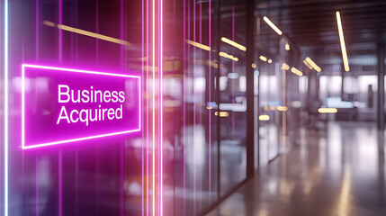 Business acquisition announcement in modern office space digital signage professional environment corporate viewpoint