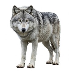 Obraz premium Fierce gray wolf howling isolated on white background, great for wildlife stock images, nature illustrations, and educational animal content 