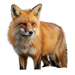 Naklejka premium Red fox isolated on white background, perfect for wildlife photography, nature illustrations, and animal conservation projects 