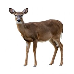 Fototapeta premium Graceful white-tailed deer standing isolated on white background, ideal for wildlife documentaries, nature conservation awareness, and digital art 