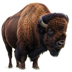 Fototapeta premium American bison isolated on white background, perfect for wildlife photography, conservation projects, and educational illustrations 